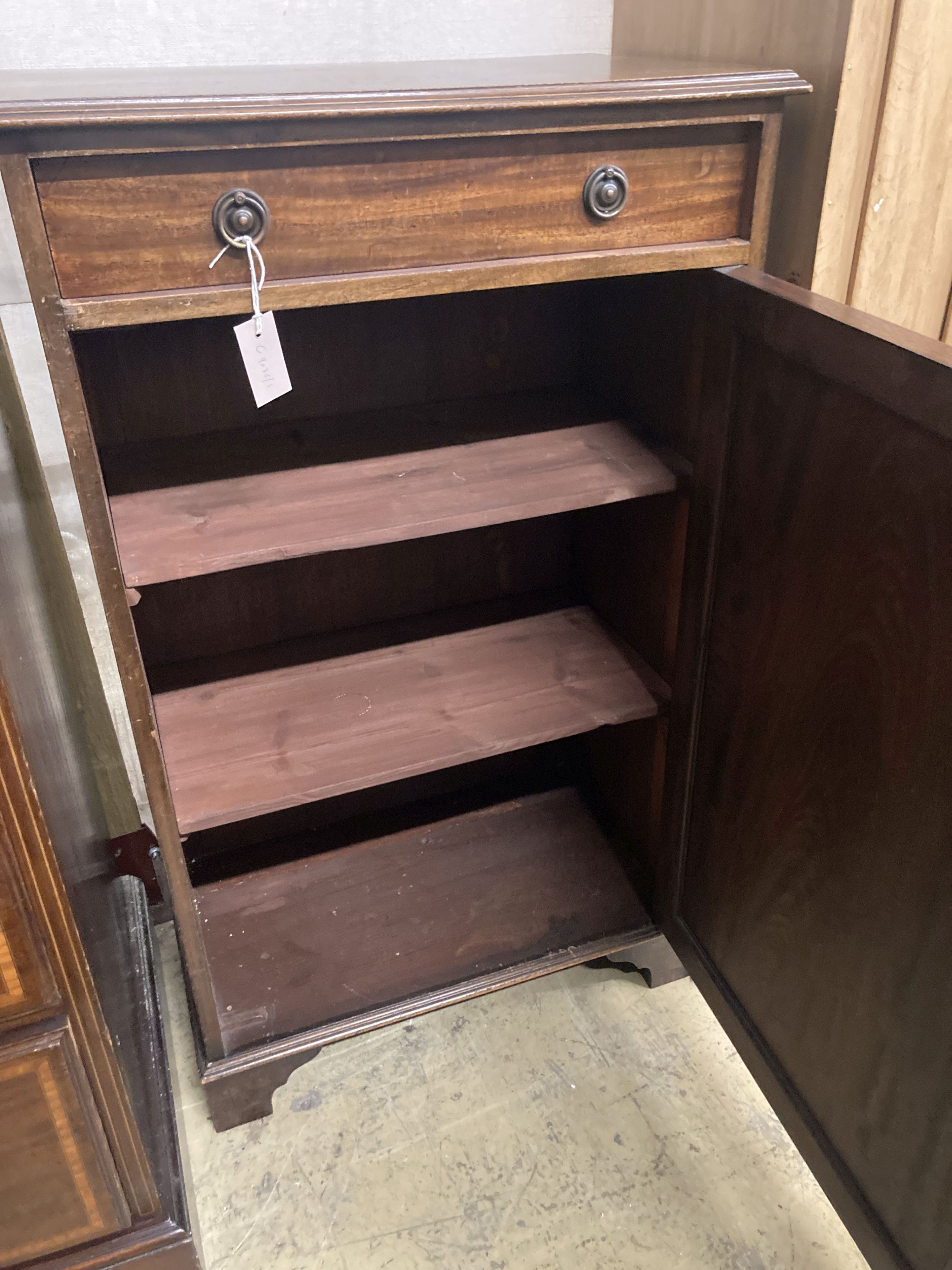 A George III style mahogany side cabinet, width 66cm, depth 40cm, height 110cm